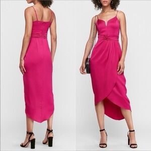 Express V-wire Hi-Lo Satin Maxi Dress - Fuchsia Size S